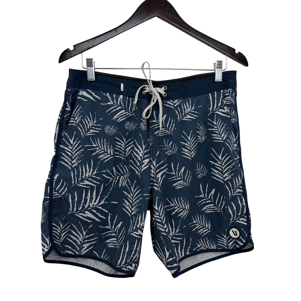 Vuori Board Shorts Mens 32 Blue Palm Leaf Print Cruise Performance Swim Trunks